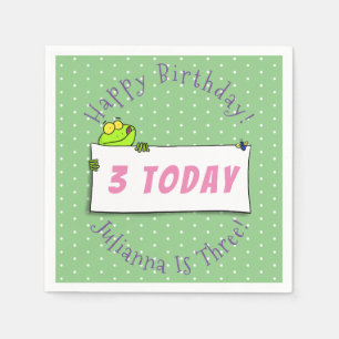 Cute green frog sign cartoon illustration napkin