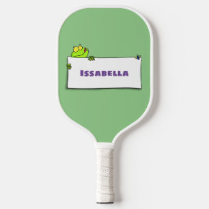 Cute green frog sign cartoon illustration pickleball paddle