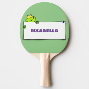 Cute green frog sign cartoon illustration ping pong paddle