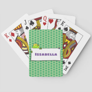 Cute green frog sign cartoon illustration playing cards