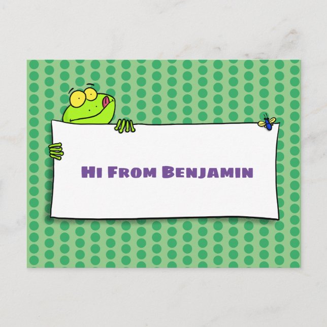 Cute green frog sign cartoon illustration postcard (Front)