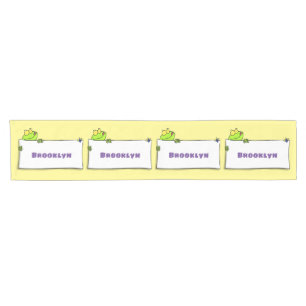 Cute green frog sign cartoon illustration short table runner