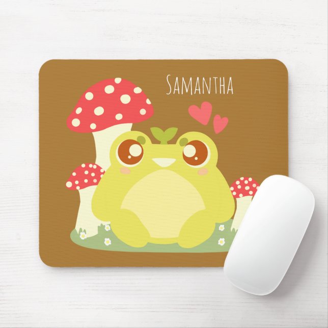 Cute Green Frog Sitting In Nature Mouse Pad (With Mouse)