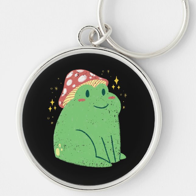 Cute Green Frog with Mushroom Hat Key Ring (Front)