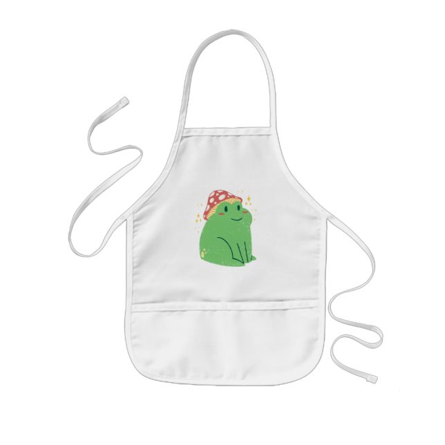 Cute Green Frog with Mushroom Hat Kids Apron (Front)