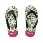 Cute Green Frogs and Heart Pattern Custom Kid's Jandals (Footbed)