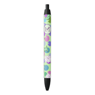 Cute Green Frogs Custom Monogram Initial Black Ink Pen