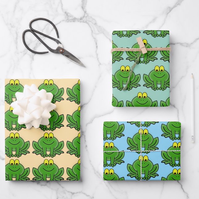 Cute Green Frogs Design Wrapping Paper (Front)