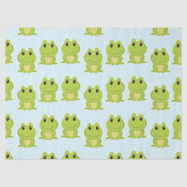Cute green frogs on blue tissue paper (Front)