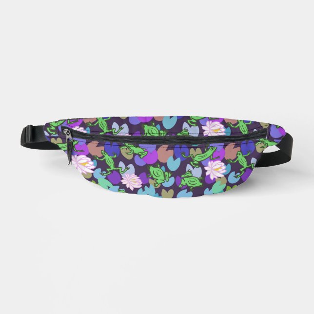 Cute Green Frogs Purple vFanny Pack (Front)