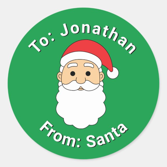 Cute Green From Santa Custom Name Family Christmas Classic Round Sticker (Front)