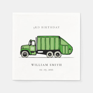 Cute Green Garbage Truck Kids Any Age Birthday Napkin