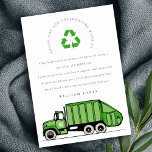 Cute Green Garbage Truck Kids Any Age Birthday Thank You Card<br><div class="desc">A Fun Cute Boys GARBAGE TRUCK THEME BIRTHDAY Collection.- it's an Elegant Simple Minimal sketchy Illustration of green garbage recycle truck,  perfect for your little ones birthday party. It’s very easy to customise,  with your personal details. If you need any other matching product or customisation,  kindly message via Zazzle.</div>