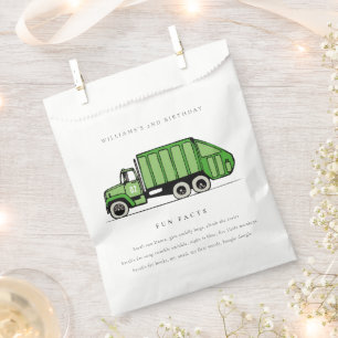Cute Green Garbage Truck Kids Fun Facts Birthday Favour Bags