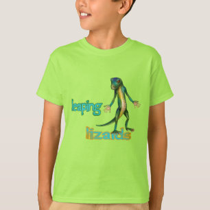 Cute Green Gecko Leaping Lizards Typography T-Shirt