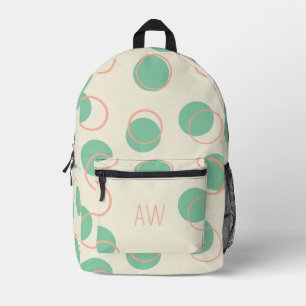 Cute Green Geometric Circles Monogram Initials Printed Backpack