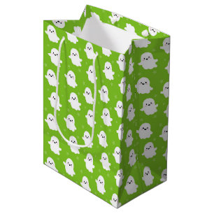 Cute Green Ghost Pattern – Halloween Design Medium Gift Bag