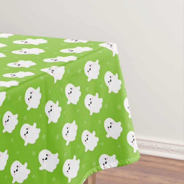 Cute Green Ghost Pattern – Halloween Design Tablecloth (In Situ)