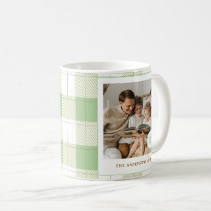 Cute Green Gingham Plaid Custom Family Photo Coffee Mug