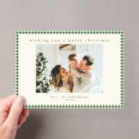 Cute Green Gingham Plaid Custom Photo Christmas