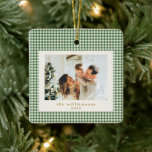 Cute Green Gingham Plaid Custom Photo Christmas Ceramic Ornament<br><div class="desc">Cute Green Gingham Plaid Custom Photo Christmas Ceramic Ornament</div>