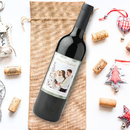 Cute Green Gingham Plaid Custom Photo Christmas Wine Label