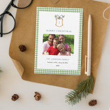 Cute Green Gingham Plaid Monogrammed Christmas