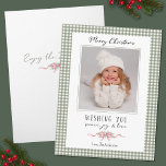 Cute Green Gingham Plaid Preppy Christmas Photo Holiday Card<br><div class="desc">A cute gingham plaid Christmas photo 5x7 folded card. Personalise it with your photo and information.</div>