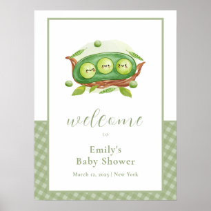 Cute Green Gingham Sweet Pea Baby Shower Welcome Poster