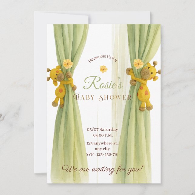 Cute green Giraffe baby shower  Invitation (Front)