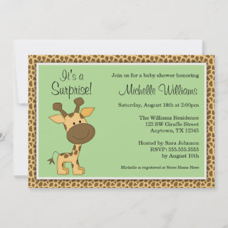 Cute Green Giraffe Gender Neutral Baby Shower Invitation