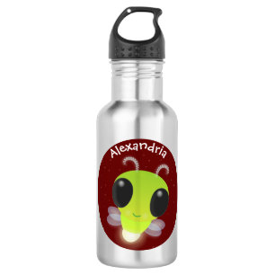 Cute green glow bug firefly cartoon illustration 532 ml water bottle