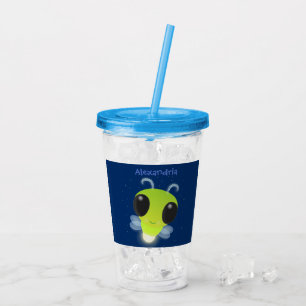 Cute green glow bug firefly cartoon illustration acrylic tumbler