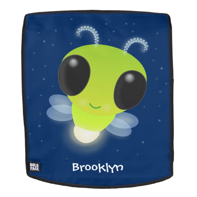 Cute green glow bug firefly cartoon illustration backpack (Removable Face)