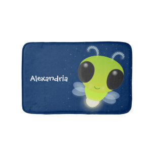 Cute green glow bug firefly cartoon illustration bath mat