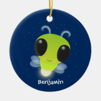 Cute green glow bug firefly cartoon illustration