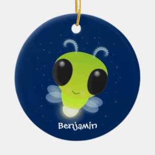 Cute green glow bug firefly cartoon illustration ceramic tree decoration