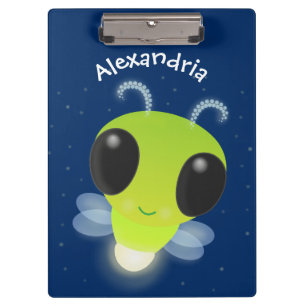 Cute green glow bug firefly cartoon illustration clipboard