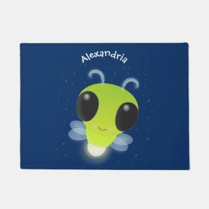 Cute green glow bug firefly cartoon illustration doormat