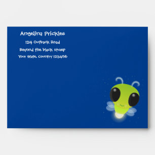Cute green glow bug firefly cartoon illustration envelope