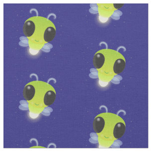 Cute green glow bug firefly cartoon illustration fabric
