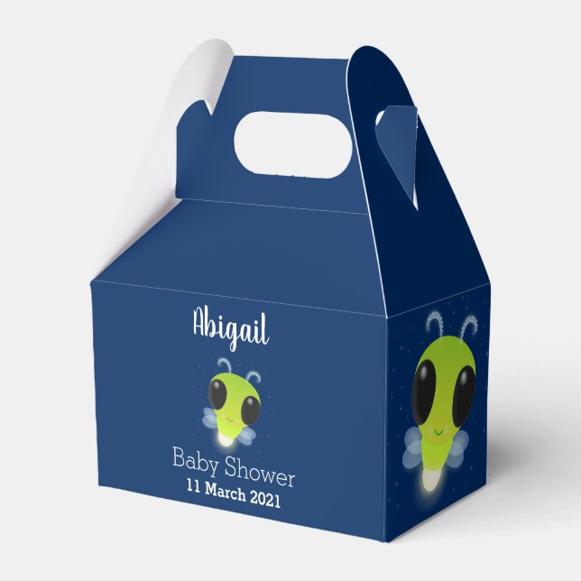 Cute green glow bug firefly cartoon illustration favour box (Front Side)