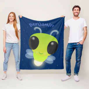 Cute green glow bug firefly cartoon illustration fleece blanket