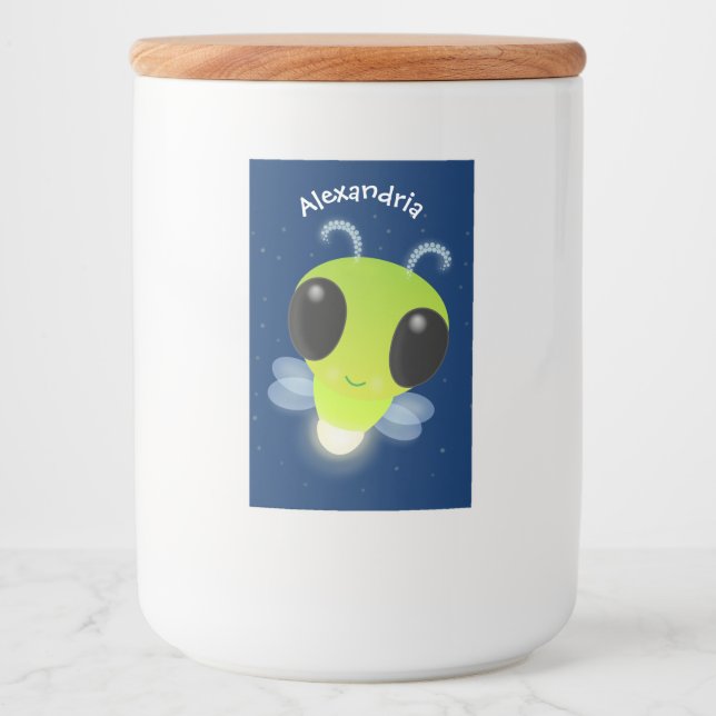 Cute green glow bug firefly cartoon illustration food label (Front)