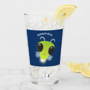 Cute green glow bug firefly cartoon illustration glass