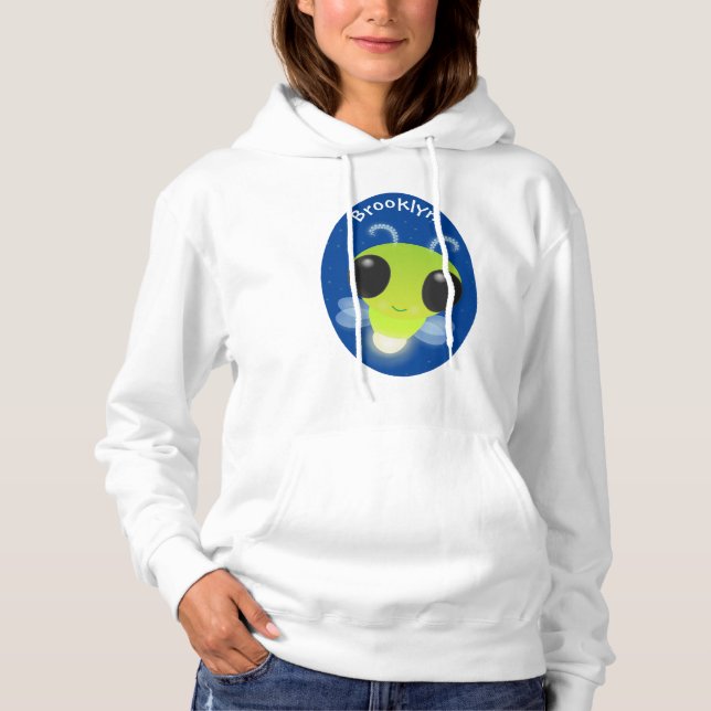 Cute green glow bug firefly cartoon illustration hoodie (Front)