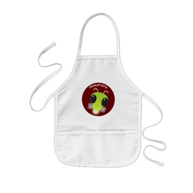 Cute green glow bug firefly cartoon illustration kids apron (Front)