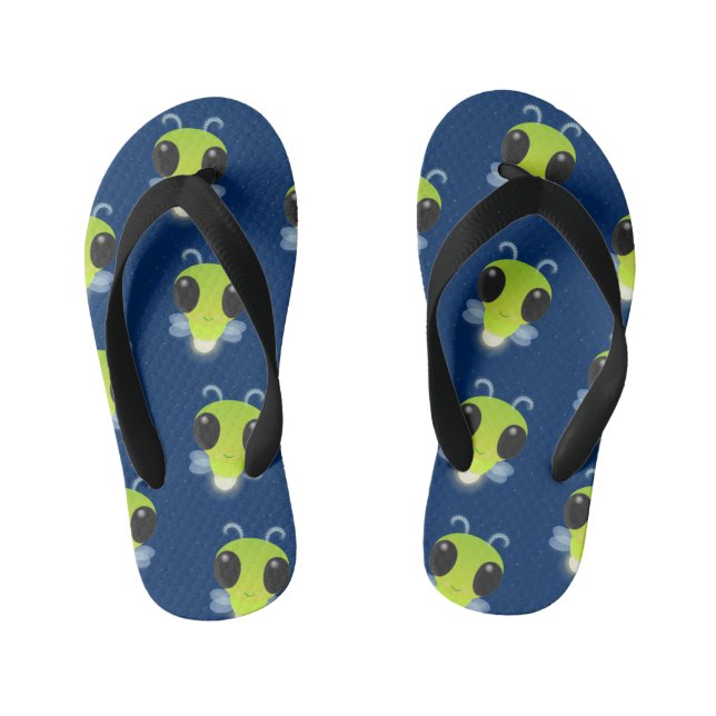 Cute green glow bug firefly cartoon illustration kid's jandals (Footbed)