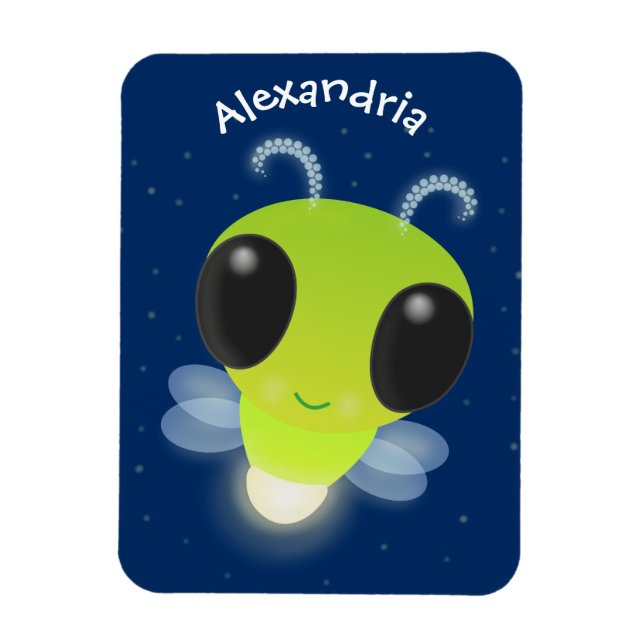 Cute green glow bug firefly cartoon illustration magnet (Vertical)