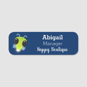 Cute green glow bug firefly cartoon illustration name tag